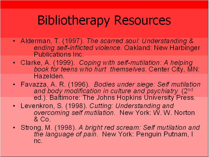 Bibliotherapy Resources cutters CEUs